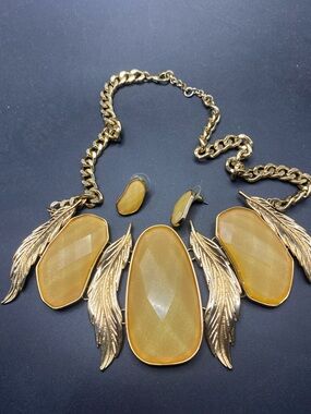 Gold-Tone Yellow Statement Necklace and Earring Set